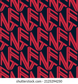 Vector seamless pattern with red geometric abbreviations NFT on a black background. Non-fungible token. Line and hexagon texture. Crypto art. Logo style