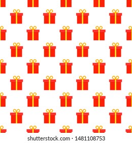 Vector seamless pattern with red gift boxes isolated on white background