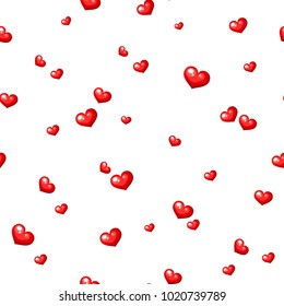 Vector seamless pattern with red glossy hearts on a white background.