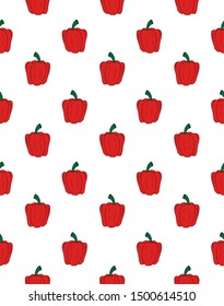 Vector seamless pattern of red hand drawn sketch bell pepper isolated on white background