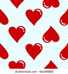 Vector seamless pattern with red heart. Hand drawn cute and funny fashion illustration. Modern doodle pop art sketch 