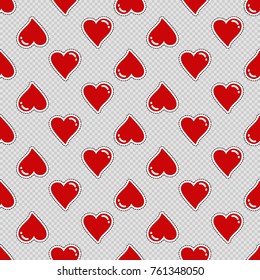 Vector seamless pattern with red heart. Hand drawn cute and funny fashion illustration patches or stickers kit. Modern doodle pop art sketch badges and pins