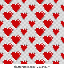Vector seamless pattern with red heart. Hand drawn cute and funny fashion illustration patches or stickers kit. Modern doodle pop art sketch badges and pins
