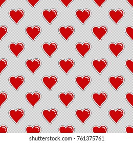Vector seamless pattern with red heart. Hand drawn cute and funny fashion illustration patches or stickers kit. Modern doodle pop art sketch badges and pins
