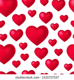 Vector seamless pattern with red hearts isolated on white background.Can be used for design of gift wrap,textile,blog decoration,banner,poster,website,wallpapers and greeting card