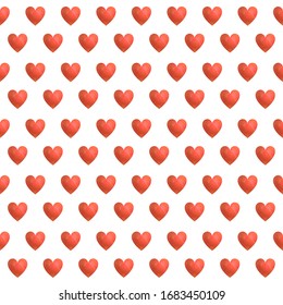 Vector seamless pattern with red hearts on white background, colorful graphic backdrop template, white and red colors.