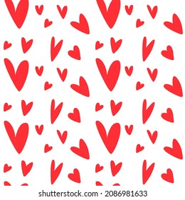 Vector seamless pattern with red hearts on a white background. Perfect for wrapping paper, print, Valentine's day, textile design.