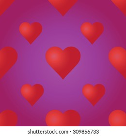 Vector seamless pattern with red hearts on the purple background. Wedding or Valentine's Day texture. Love template. Romantic backdrop. 