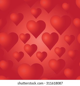 Vector seamless pattern with red hearts. Bright background. Wedding or Valentine's Day texture. Love template. Romantic backdrop. 