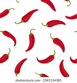 Vector Seamless Pattern with Red Hot Chili Peppers on White Background. Spicy Chili Hot or Red Bell Pepper Print, Design Template for Textile, Apparel, Wallpaper