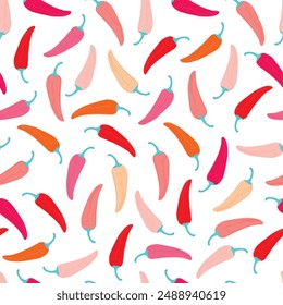 Vector seamless pattern with red hot peppers. chili pepper isolated on white background. hand drawn colorful doodle of vegetables.