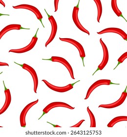 Vector seamless pattern with red hot chili peppers. Chili peppers background. Vector illustration