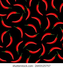 Vector seamless pattern with red hot chili peppers. Chili peppers background. Vector illustration