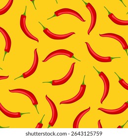 Vector seamless pattern with red hot chili peppers. Chili peppers background. Vector illustration