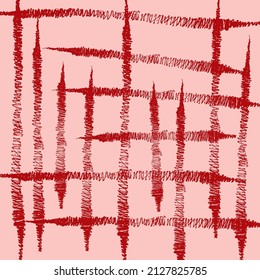 Vector seamless pattern with red ink stripes on pink background. Monochrome hand drawn texture.