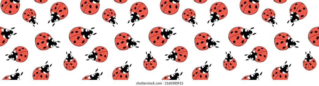 Vector seamless pattern of red ladybugs of different sizes in flat doodle style. Nature-themed background and texture, spring, summer, children's print, isolated