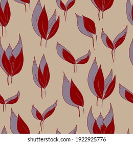 vector seamless pattern red leaves with shadow on a beige background. For textiles, fabrics, paper, wallpaper, nursery, stationery and backgrounds
