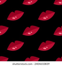 Vector seamless pattern with red lips on black background 