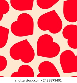 Vector seamless pattern with red love heart on pastel background. Contemporary romantic wedding design.