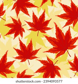 Vector seamless pattern with red maple leaves.