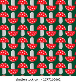 Vector seamless pattern with red mushrooms.