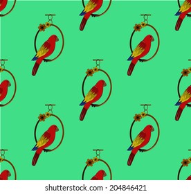 Vector seamless pattern with red parrots on the rings