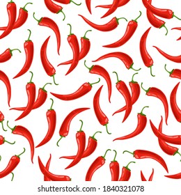 Vector seamless pattern with red peppers. Menu decoration. Isolated background
