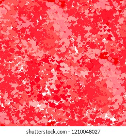 Vector Seamless Pattern: Red and Pink Hearts, Rose Petals, Colorful Background.