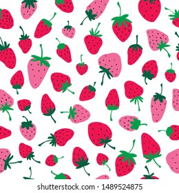 Vector seamless pattern with red and pink strawberries.