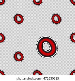 Vector seamless pattern with red polka dot. Modern doodle pop art background formed badges, stickers or pins.