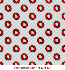 Vector seamless pattern with red polka dot. Hand drawn cute and funny fashion illustration patches or stickers kit. Modern doodle pop art sketch badges and pins