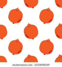 Vector seamless pattern with red pomegranates. Tropical pomegranates on white background. Summer print with exotic fruits. Wrapping design.