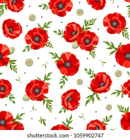 Vector seamless pattern with red poppies.