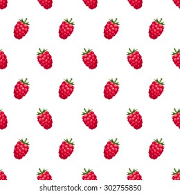 Vector seamless pattern with red raspberries on a white background.