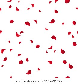 Vector seamless pattern with red rose petals on white. 