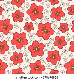 vector seamless pattern with red sakura flowers