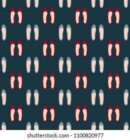 Vector seamless pattern of red and striped flats, shoes.