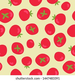 Vector seamless pattern with red tomatoes. Fresh organic food. Vegan, farm, natural food background. Organic ingredient. Eco design illustration. Vector doodle background
