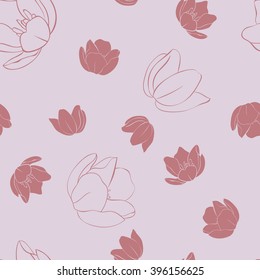 Vector Seamless Pattern. Red tulips on a purple background.