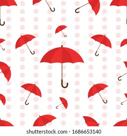 Vector Seamless pattern with red umbrellas on white background