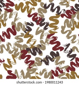 Vector seamless pattern with red, yellow, brown, grey wave brush stroke on white background for print, wallpaper, wrapping paper, notebooks, textile, illustration, pillow
