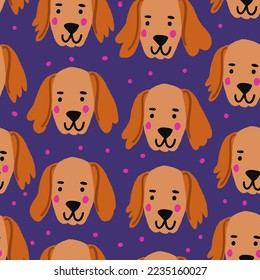 Vector seamless pattern with redfox labrador. Dog pattern.