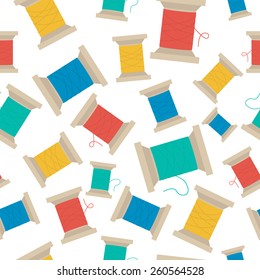 Vector seamless pattern reel of thread. Spools of thread