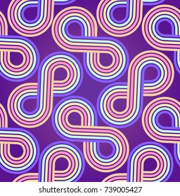 Vector seamless pattern. Regular geometric background with infinity sign. Pastel purple color.