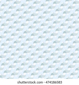 Vector seamless pattern of regular radial waves swirl geometric shapes chain with droplets inside in soft gray in pastel blue colors, for design backgrounds, printing, textile, packaging and websites.