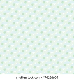 Vector seamless pattern of regular radial geometric shapes chain in soft green and blue pastel colors, backgrounds for design, printing, textile, packaging and websites.
