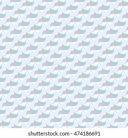 Vector seamless pattern of regular radial waves swirl geometric shapes chain with droplets inside in soft gray in pastel blue colors, for design backgrounds, printing, textile, packaging and websites.