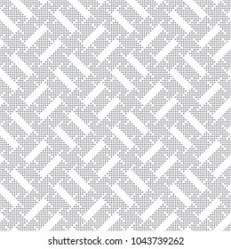 Vector seamless pattern. Regularly repeating modern geometrical texture consisting of small rhombuses, strips. Graphic design element. Gray white.