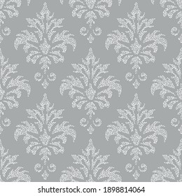 Vector seamless pattern. Reimagined damask swatch. Antique ornament in contemporary graphic style. Subtle stylish background. Modern repeating texture.