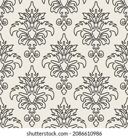 Vector seamless pattern. Reimagined damask swatch. Antique ornament in contemporary graphic style. Contrast stylish background. Modern repeating texture.